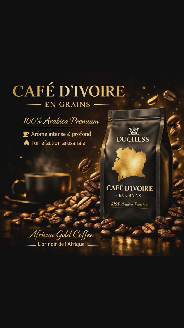 🖤 CAFÉ D’IVOIRE – EN GRAINS
100% Arabica Premium
African Gold Coffee by DUCHESS
🌍 L’or noir de l’Afrique, dans chaque tasse