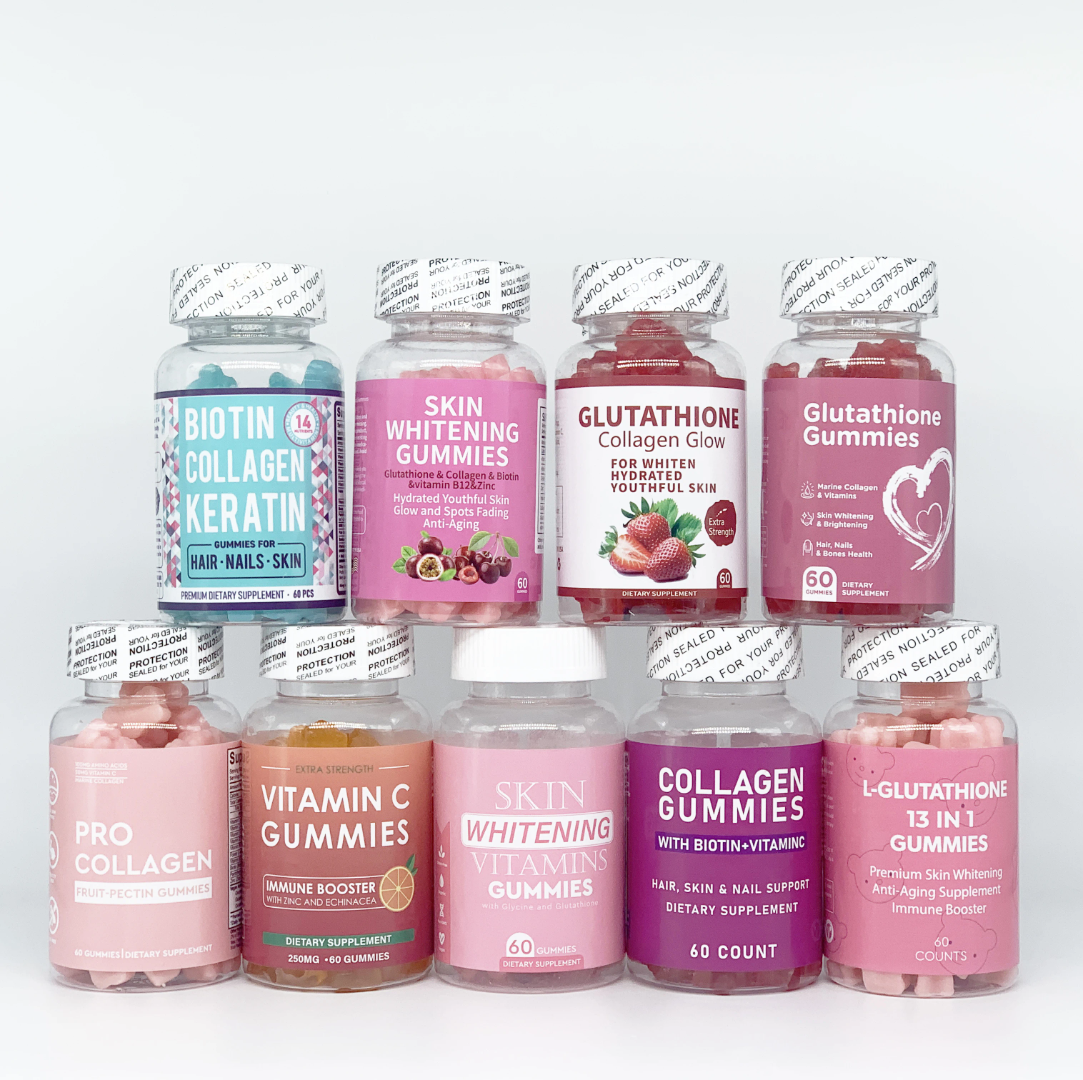 🧁 PACK 9 GUMMIES BEAUTY – SKIN, HAIR & GLOW
✨ Routine complète Beauté & Éclat – 9 en 1
Prix : 150€
📦 Contenu : 9 flacons – 60 gummies chacun
💎 Édition Premium – Cure complète