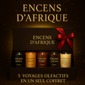 🕯️ Encens d’Afrique – Coffret Cadeau Exclusif
5 voyages olfactifs en un seul coffret
Marque : Encens d’Afrique
Collection : Voyages Olfactifs
Catégorie : Bougies parfumées de luxe / Coffret cadeau / Home scent
