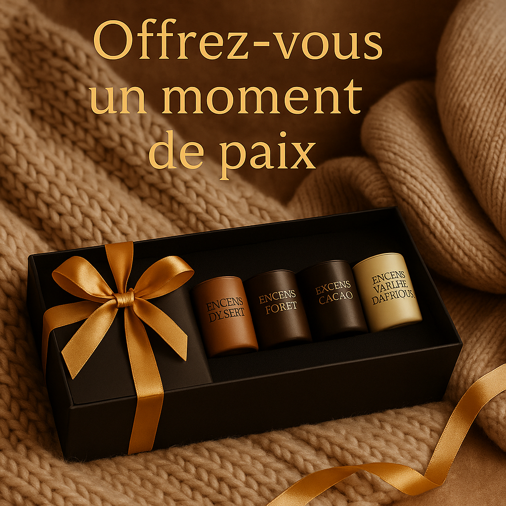 🕯️ Encens d’Afrique – Coffret Cadeau Exclusif
5 voyages olfactifs en un seul coffret
Marque : Encens d’Afrique
Collection : Voyages Olfactifs
Catégorie : Bougies parfumées de luxe / Coffret cadeau / Home scent