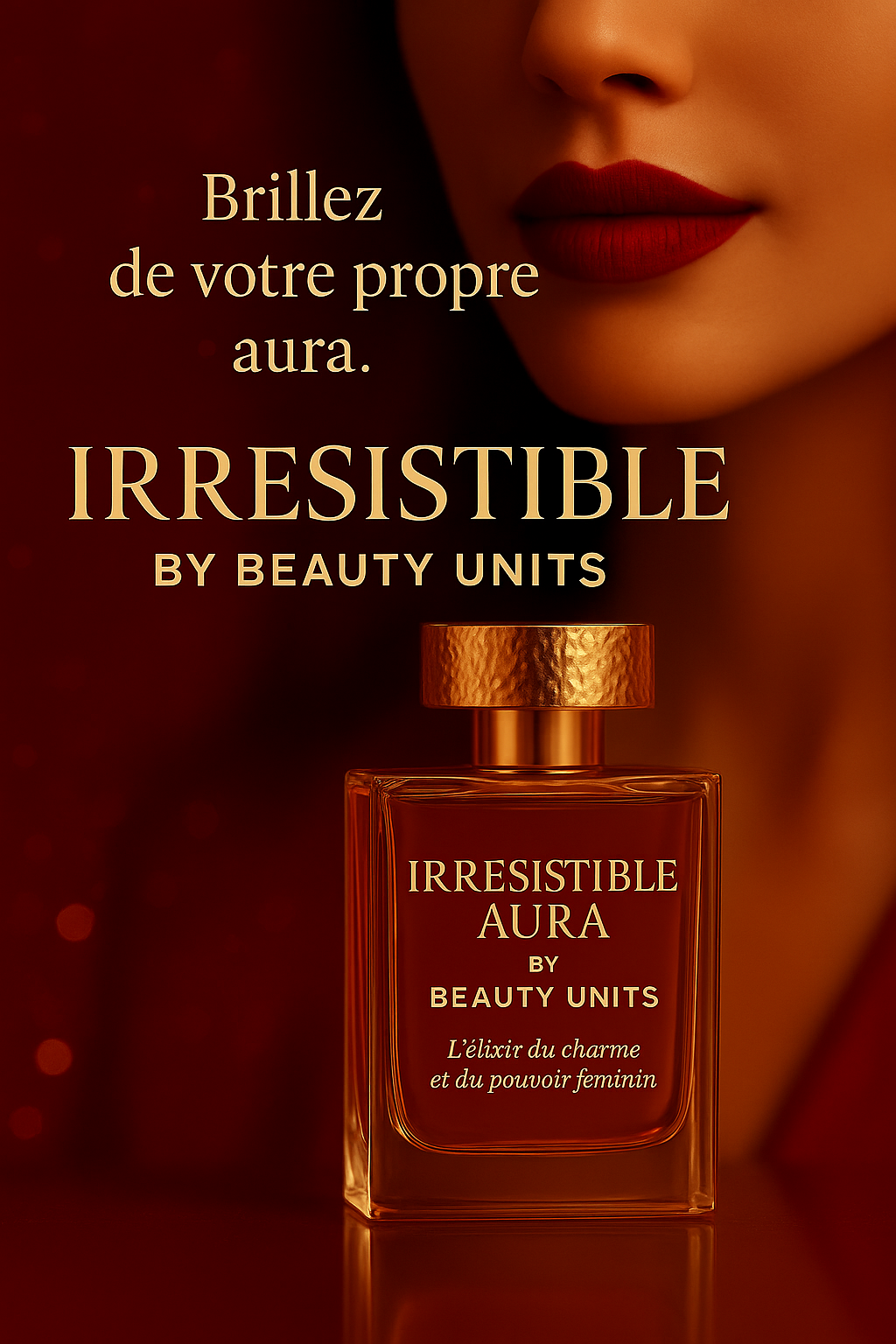 🌟 IRRÉSISTIBLE AURA
L’élixir du charme et du pouvoir féminin
By Beauty Units
Brillez de votre propre aura.
IRRÉSISTIBLE AURA n’est pas un parfum.
C’est une signature. Une présence. Une arme de séduction subtile et élégante.
